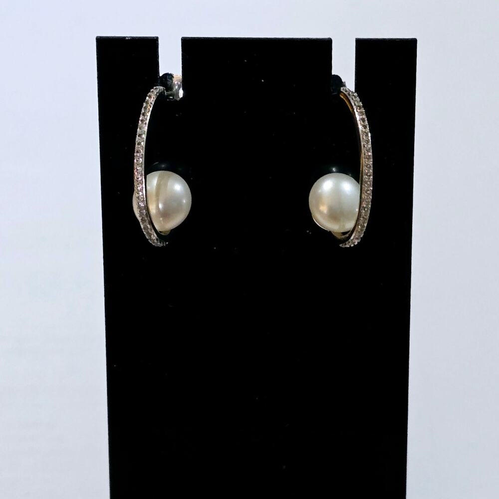 Honora Italy bronze cultured pearl cubic zirconia drop pierced earrings NWOT